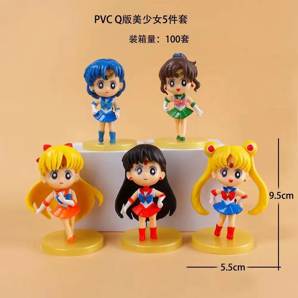 5PCS Anime Sailor Moon Figure Cartoon Figuarts mini Mercury Mars Jupiter Venus Toys For Girls Model Gift Dolls Static Doll