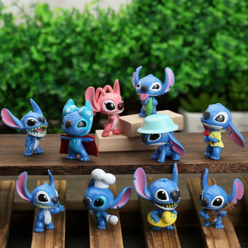 10pcs/Set Disney Lilo & Stitch Angel Anime Action Figure Q Verison Kawaii Mini Pvc Dolls Collectible Model Toys For Kids Gift
