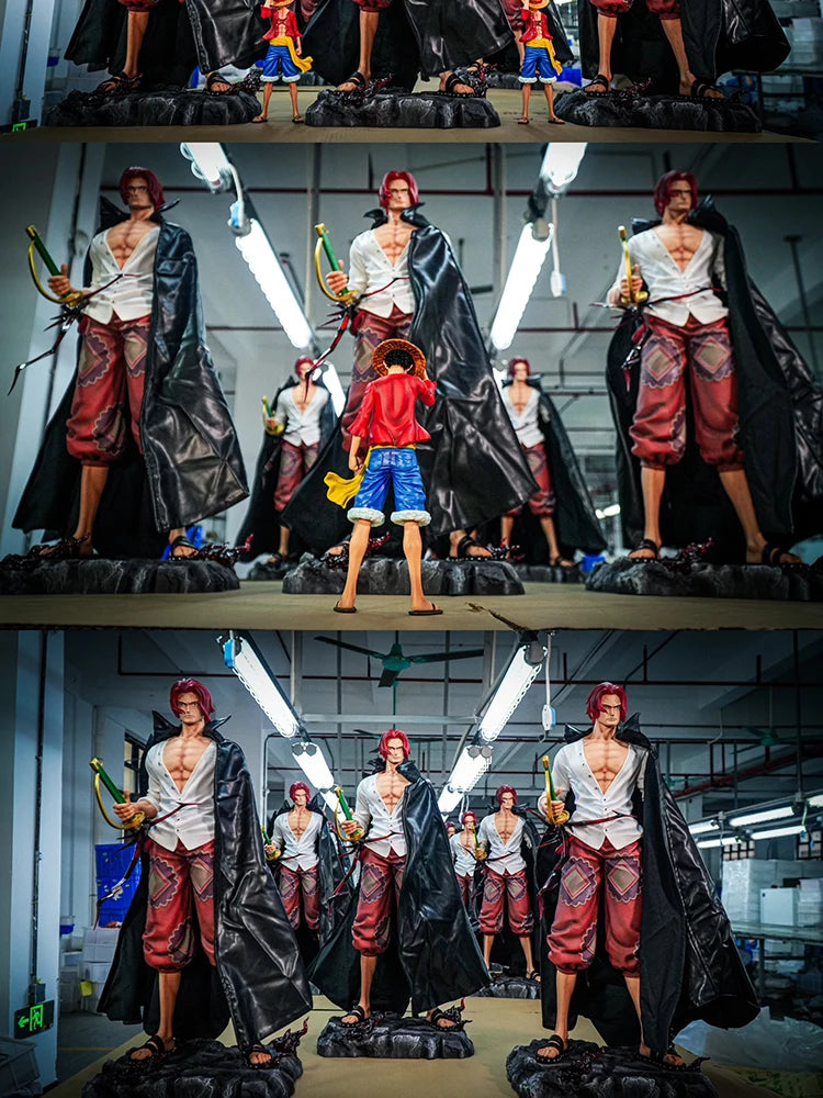 Große One Piece Anime-Figur mit roten Haaren, Shanks, Sammlerstück, Tischdekoration, Action-Spielzeug, Modell, spielbar, Geschenk aus Japan, Fans, Geschenke