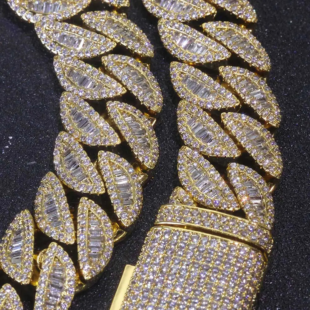 20MM 3 Rows Fashion Iced Cuban Bracelet Moon Shape Baguette Diamond Bracelets Men Women 18k Gold Plated Jewelry