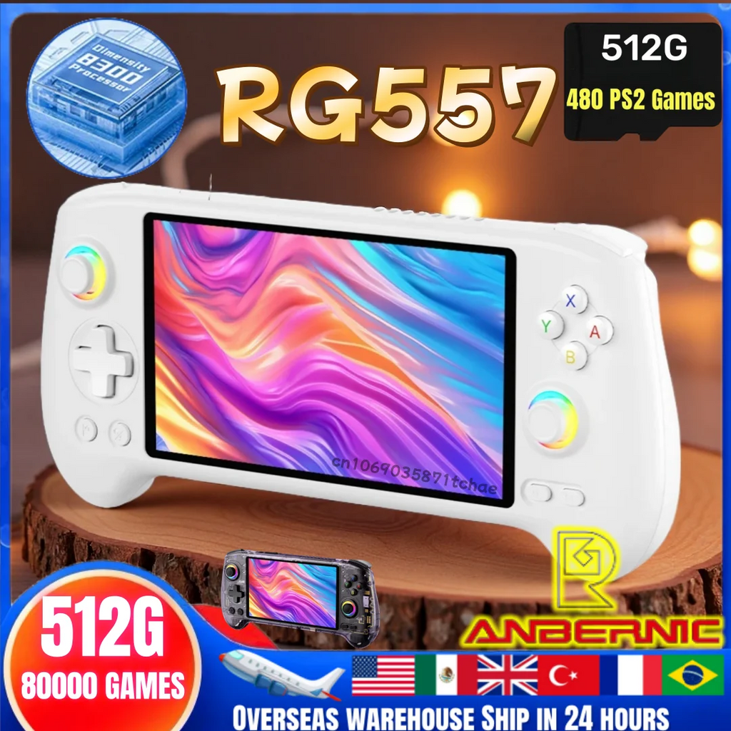 ANBERNIC RG557 Retro Handheld Game Video Player Console Android 14 12G+256G 5.48 inch AMOLED Screen 512G PS2 PSP Games Gift
