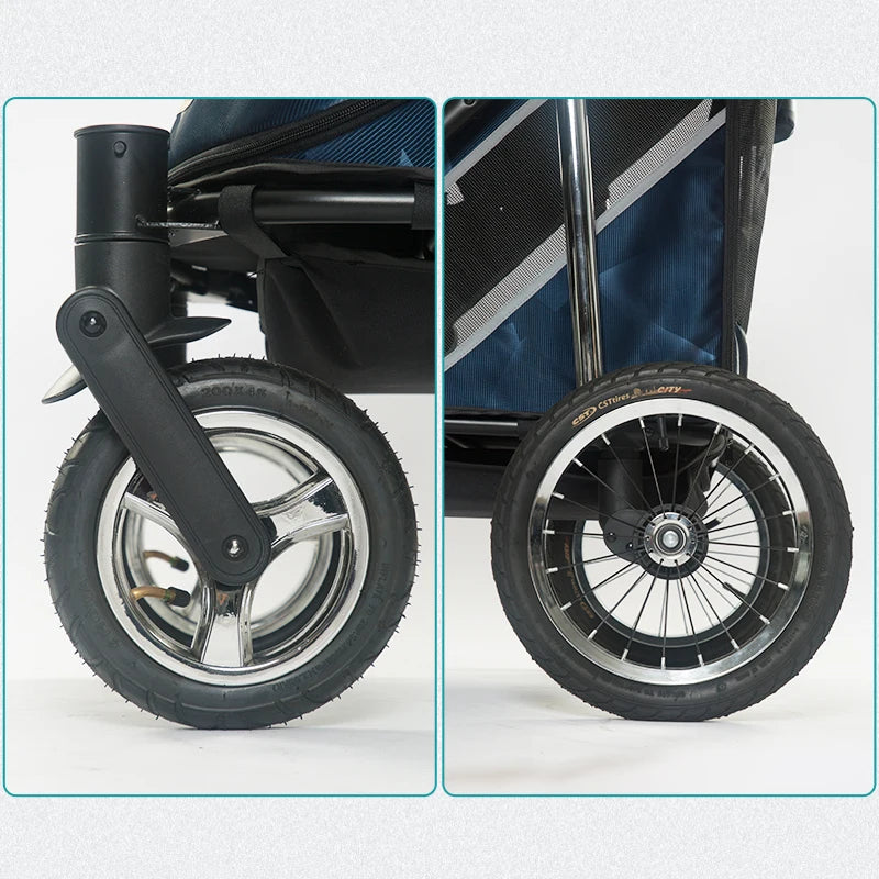 Luxury Foldable Lightweight Four-Wheeled Pet Stroller Oxford Fabric Washable Window Comfortable For Large Small Carriers Travel