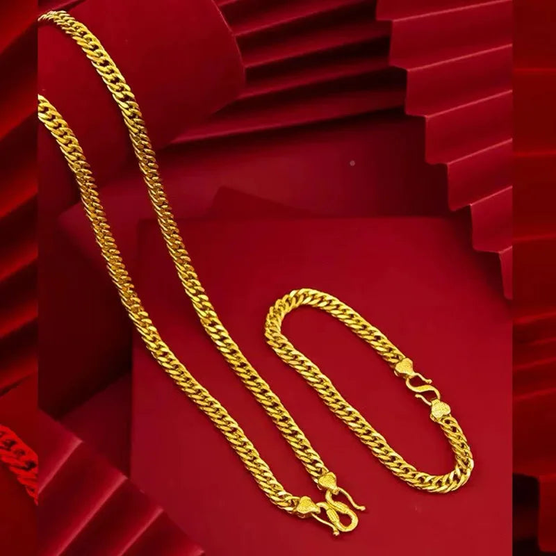 Luxury 24K 9999 Pure Gold real gold Men's and Women's Buckle Bracelet 6mm Boss Bracelet Necklace