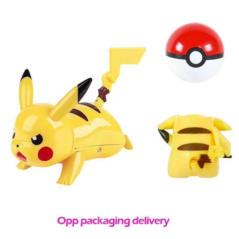 Pokemon Action Figure Transformer Doll Pokeball Figurine Poke Ball Deform Pikachu Greninja Lucario Mew Snorlax Lapras Kids Toy
