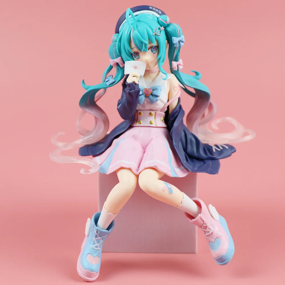 New Hatsune Miku Anime figure Pink sakura sitting position PVC Action figure model toy decoration collect gifts