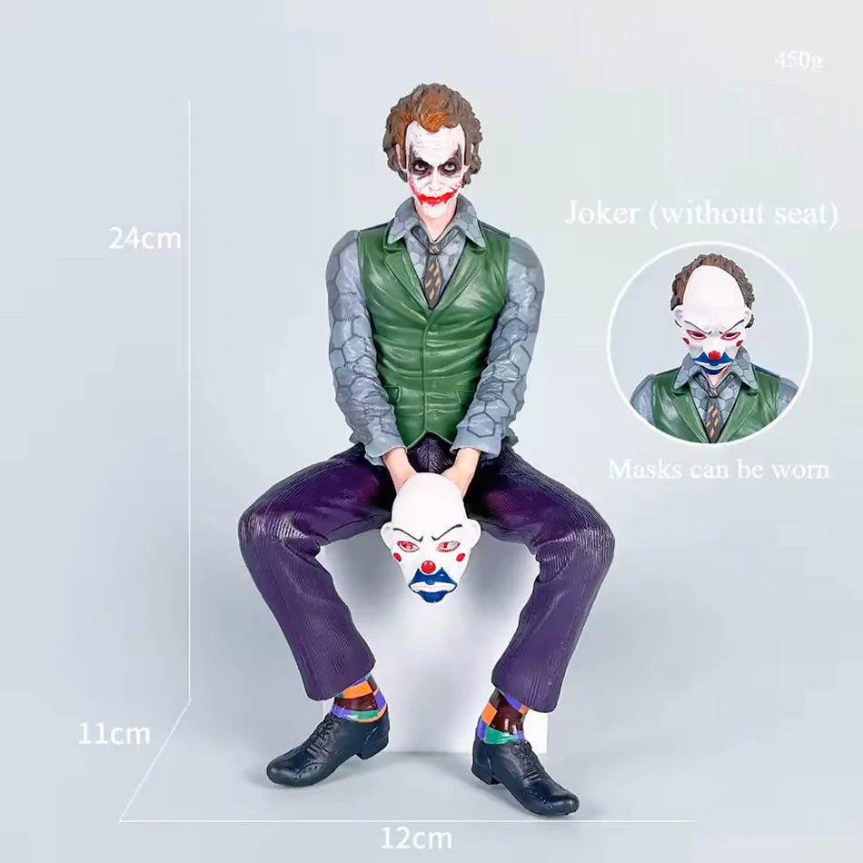 24cm Joker Heath Ledger Action Figure Sitting Green Suit Handheld Joker Mask Car Doll Desktop Decoration Model Toy Children Gift