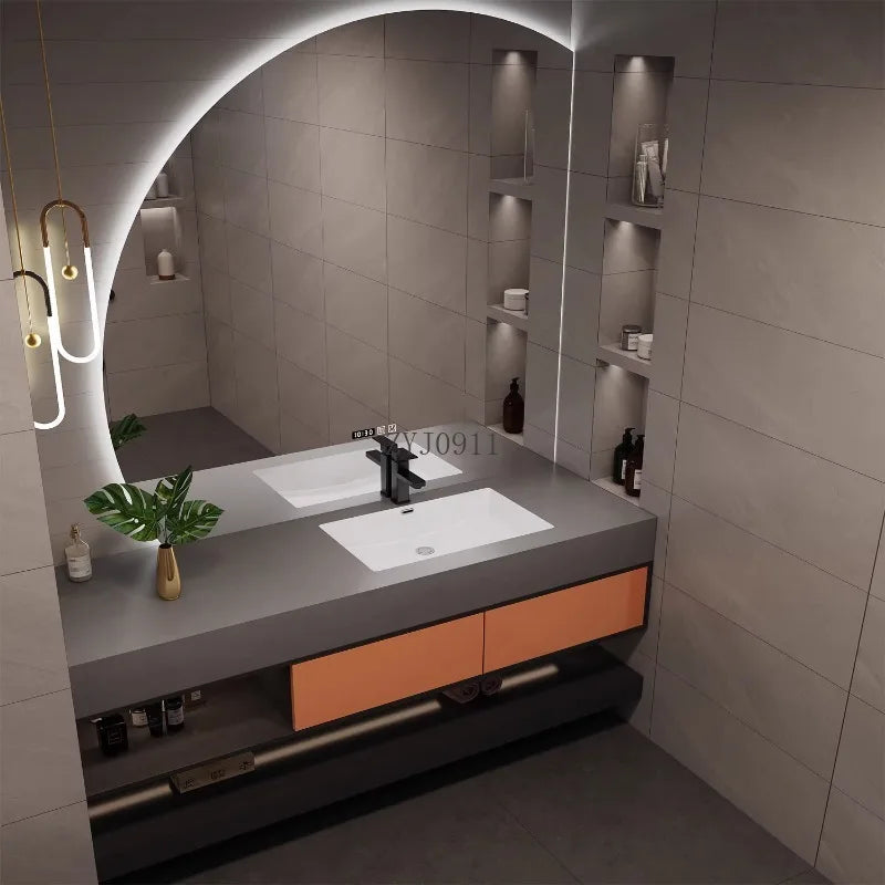 Spind Eitelkeit Badezimmer Holzmöbel MDF Weiß Schrank Waschbecken Basis Offene Schränke Luxus Ecke Handtuch Spiegel Lagerung