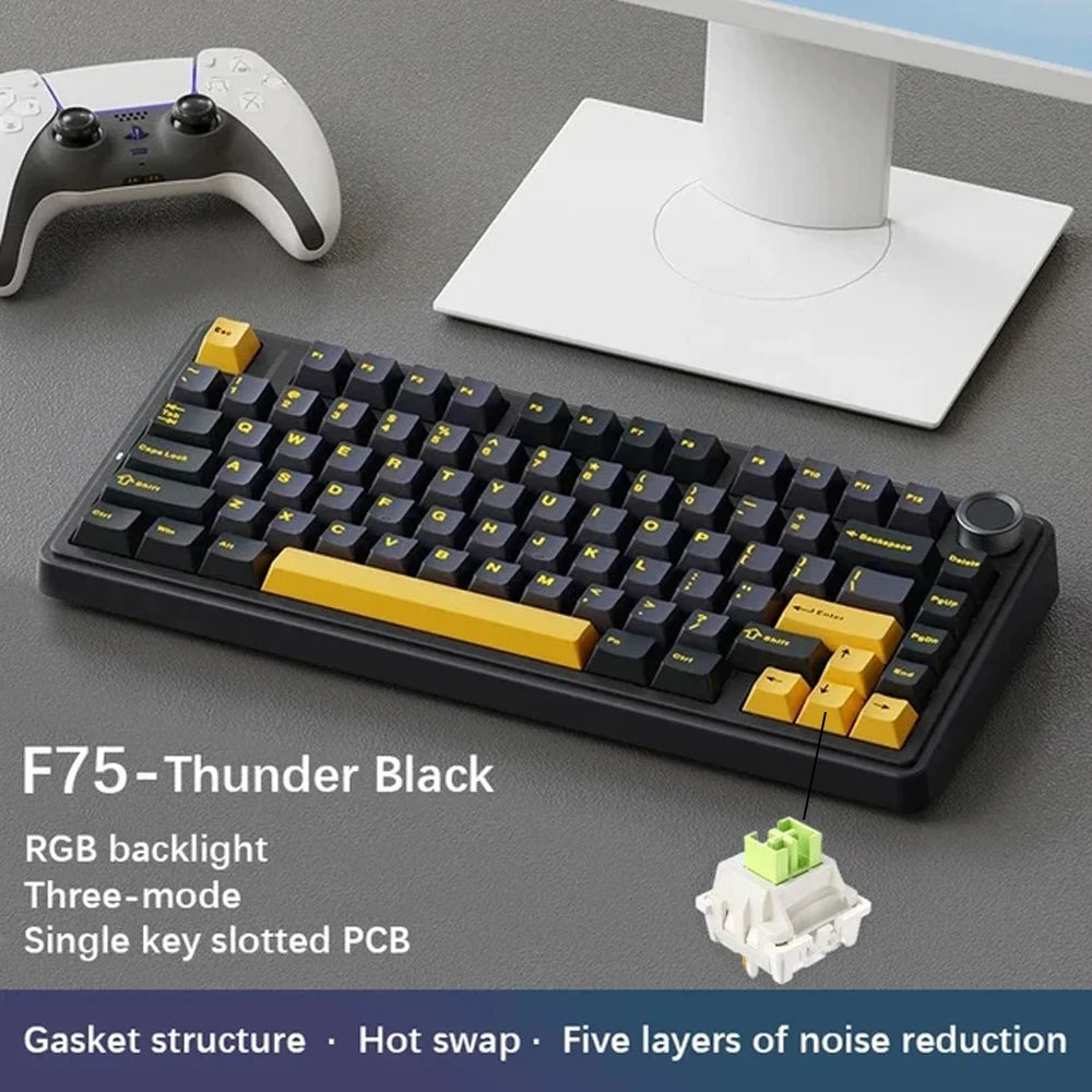 AULA F75 2.4G Wireless/Bluetooth/Wired Gaming Mechanical Keyboard RGB Customized 75% Layout OEM Profile Gasket Structure