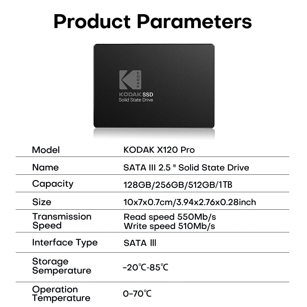 KODAK X120 Pro SSD 1TB 2.5'' SATA III Internal Solid State Drive High Speed for Laptop Desktop PC 512GB 256GB 128GB