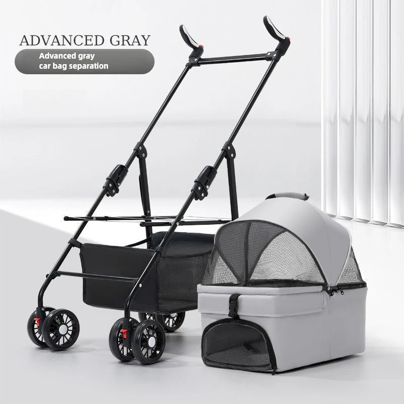 3 в 1 Кучешки колички, 4 колела, сгъваема количка за домашни любимци с подвижна раница, дишащи, видими мрежести раници за пътуване