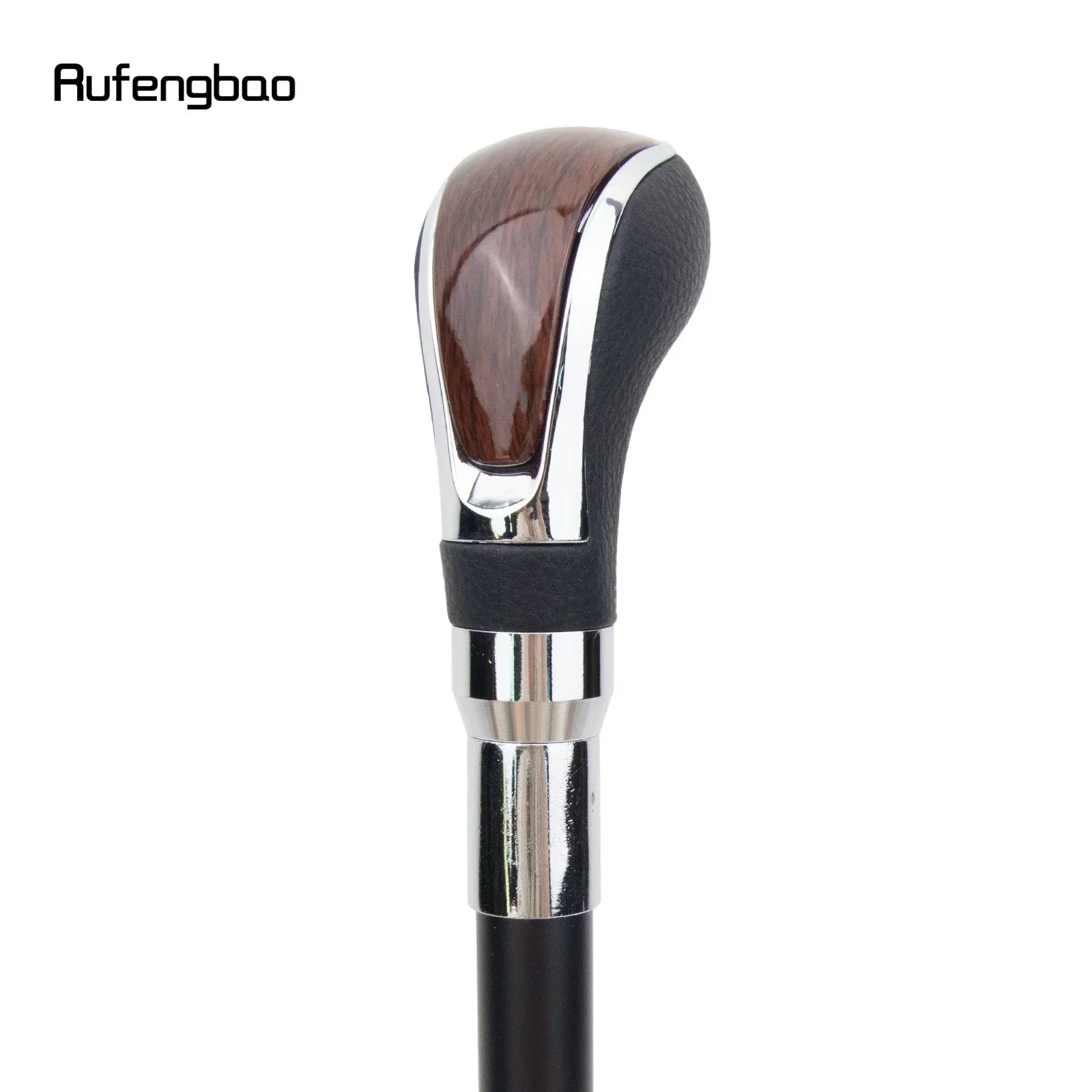 Black Leather Brown Wooden Silver Walking Cane Fashion Decorative Walking Stick Gentleman Elegant Cosplay Cane Crosier 93cm