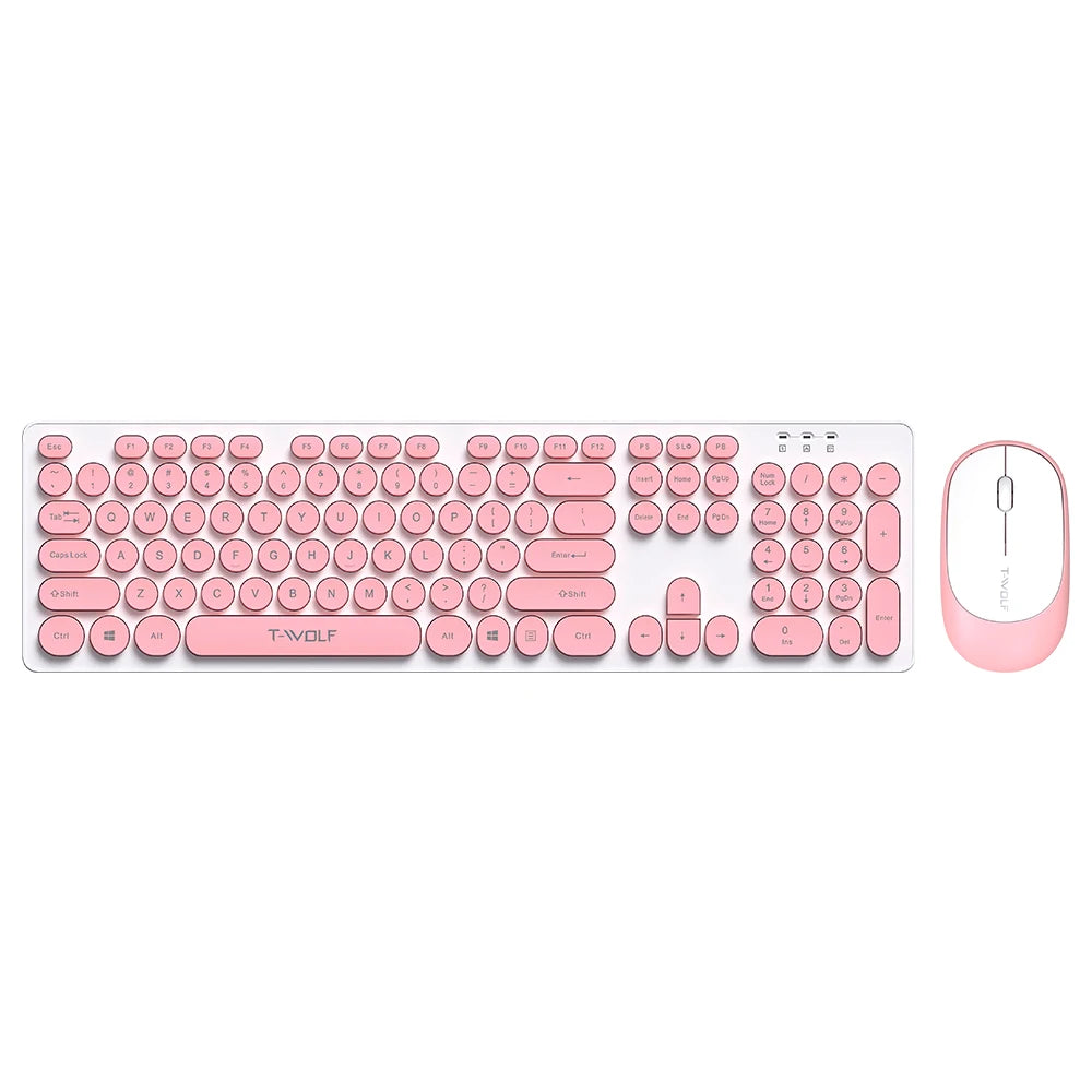 Office Mouse Keyboard Set 104 Punk Round Keys 2.4G Wireless Rechargeable Pink Computer Keyboard And Mouse Kit For Women