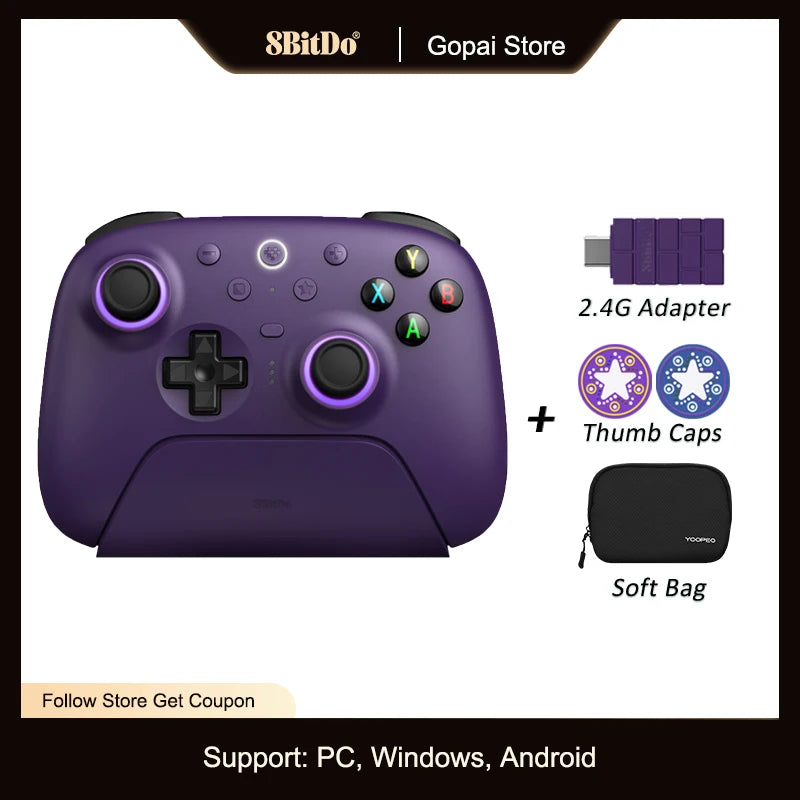 8BitDo Ultimate 2 Wireless, TMR Joysticks & Hall Effect Triggers Controller with Charging Dock for PC,Windows 10,11,Android