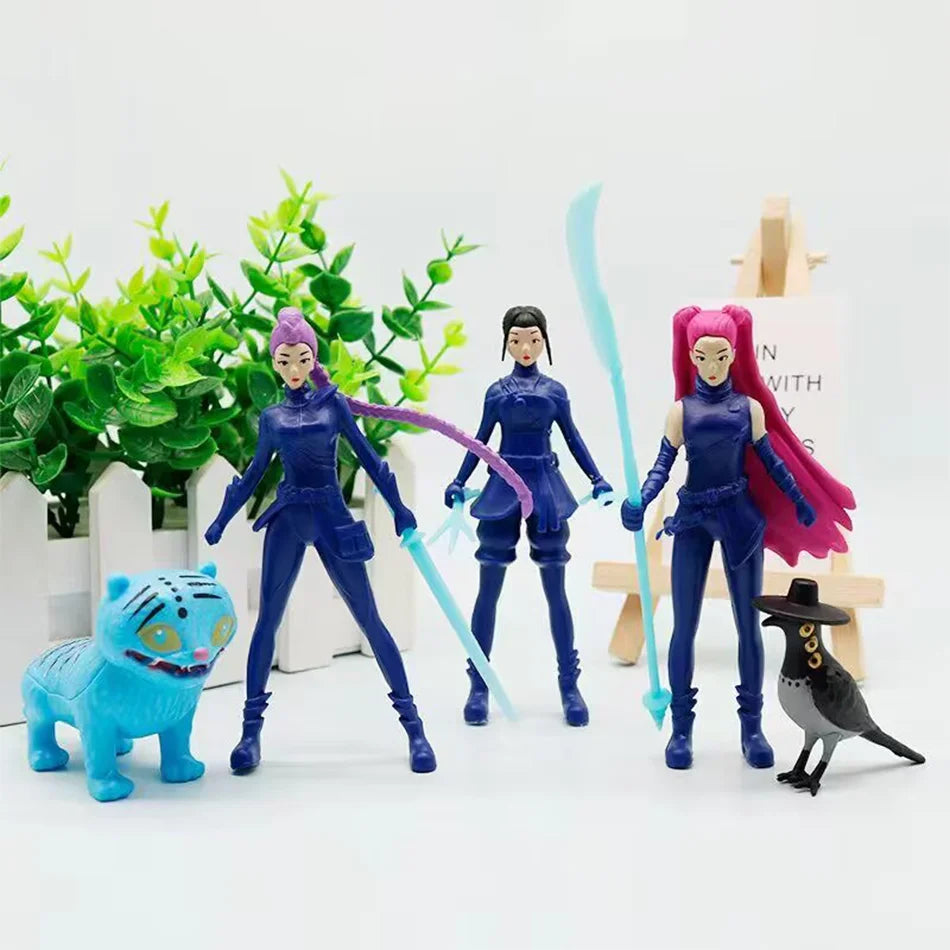 K-pop фигурка на ловци на демони, K-pop фигурки на ловци на демони, фигурки на Huntrix, играчка Derpys, тигър, Руми, Мира, Зоуи, Съси, фигурка, орнамент.