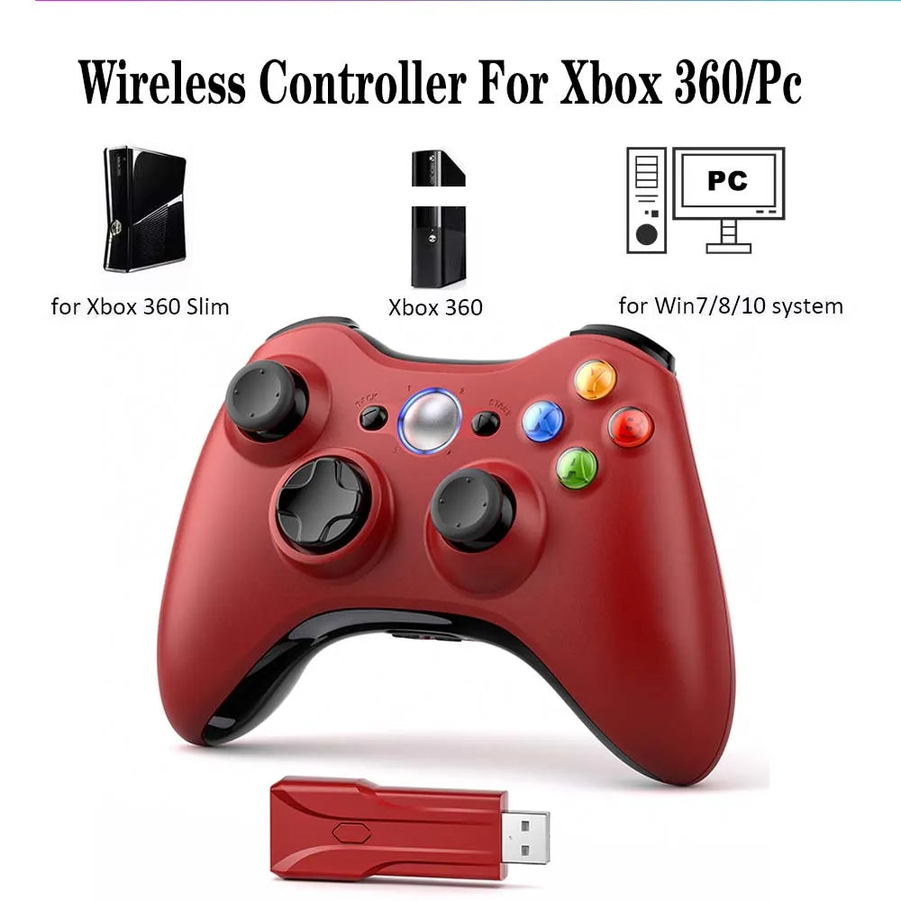 Безжичен контролер за Xbox 360 за Xbox 360/Slim/Elite/Winodow/PC, геймпад за видеоигри, 6-осен джойстик с двойна вибрация, 2.4G гейминг