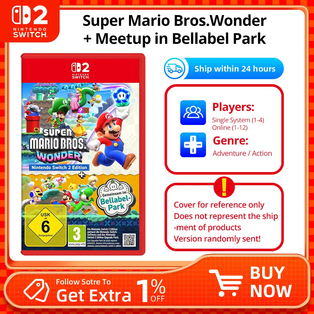 Nintendo Switch Game - Super Mario Bros. Wonder + Meetup in Bellabel Park  - Games Cartridge Physical Card TV Tabletop Handheld