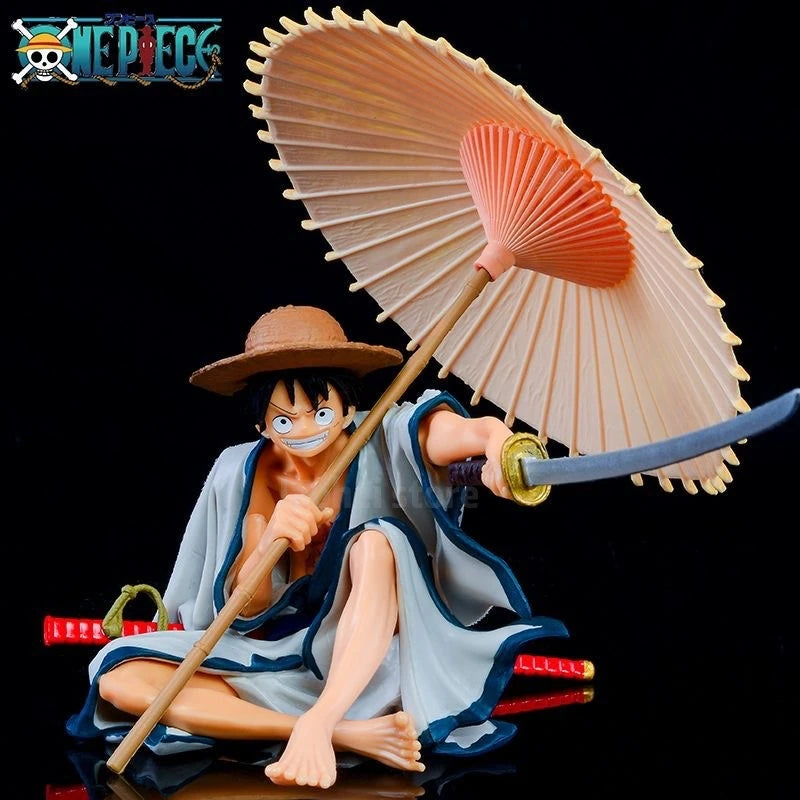 Anime One Piece Monkey D. Luffy Wano Country Kimono Dress Up Umbrella Sitting Model Toy Gift Collection Action Fiugre PVC