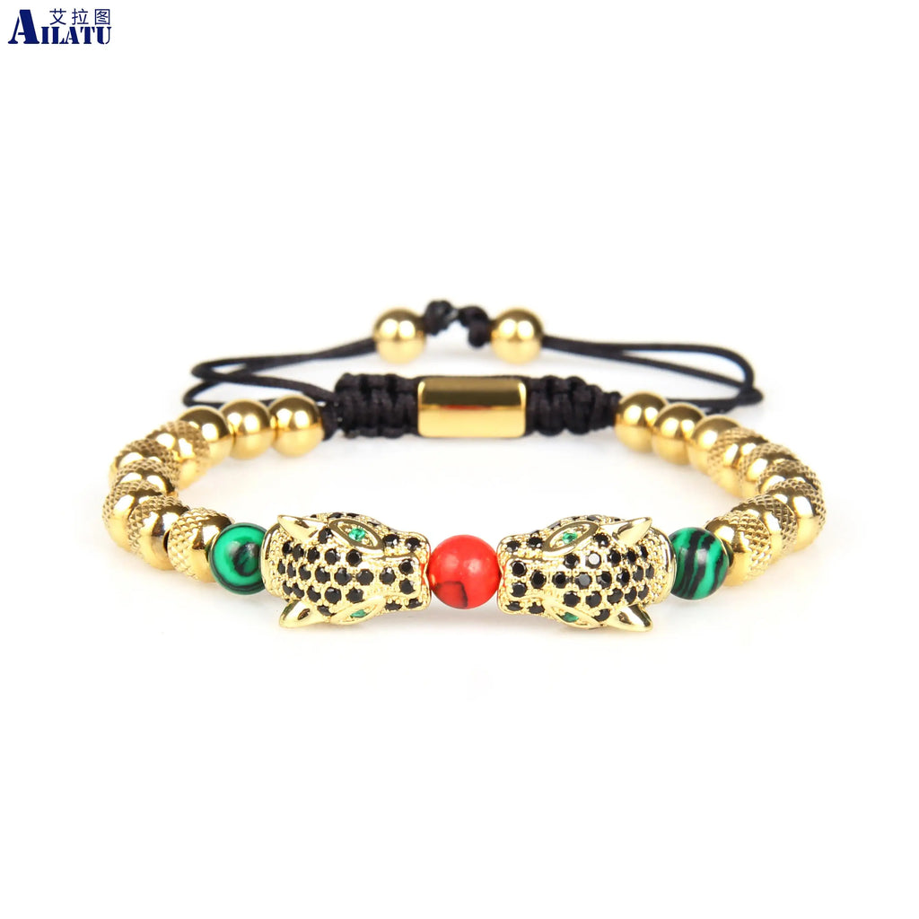 Ailatu 5 teile/los Luxus Handgemachte Panther Flechten Armband Edelstahl Leopard Schmuck Kostenlose Logo Service