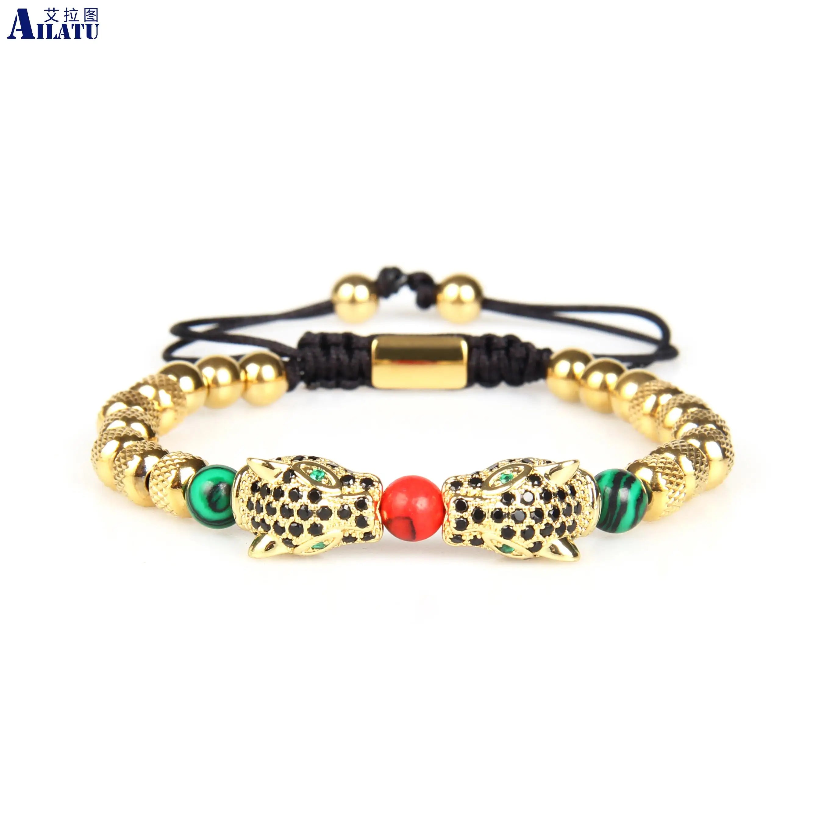 Ailatu 5 teile/los Luxus Handgemachte Panther Flechten Armband Edelstahl Leopard Schmuck Kostenlose Logo Service