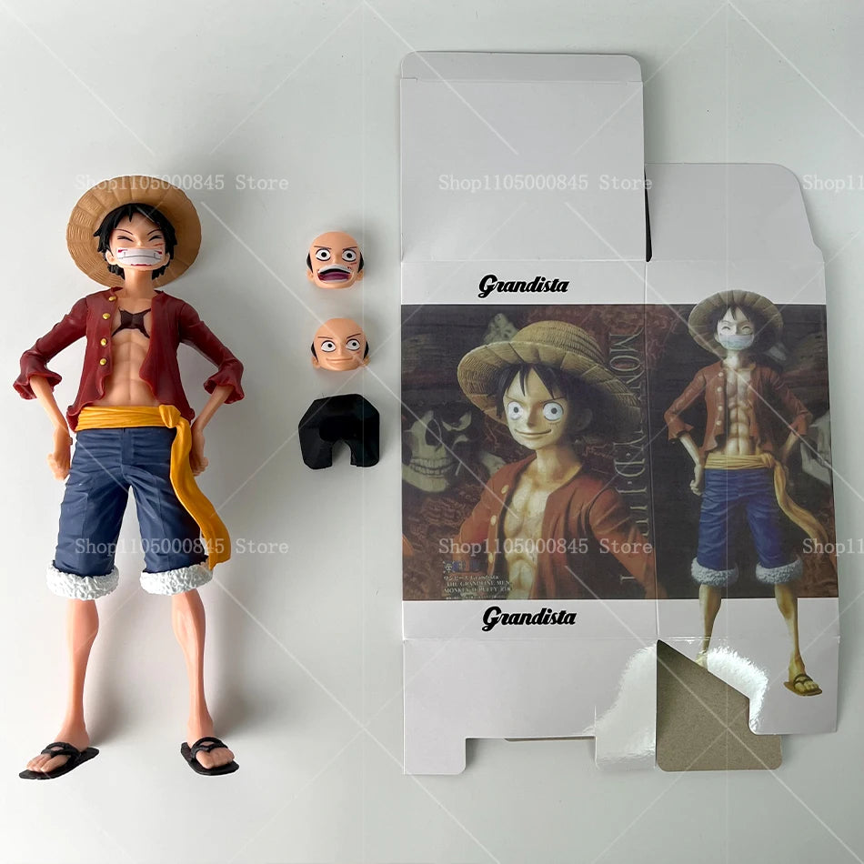 28cm One Piece Monkey D Luffy Anime Figure Toys Confident Smiley Luffy Three Form Face Changing Action Figurine PVC Model Dolls