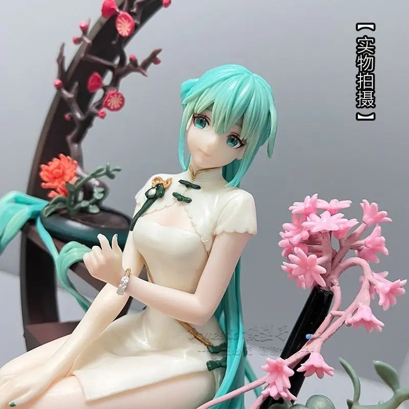 Hatsune Miku Anime Figure 25cm Cheongsam Miku Figure Sitting PVC Models Statue Collectible Toy Decoration Doll Kid Birthday Gift