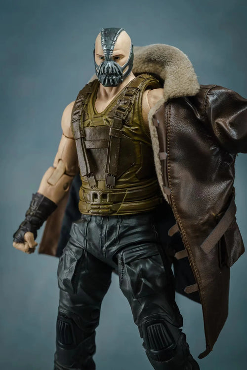 Brauner Mantel aus PU im Maßstab 1/10 für Männer mit altem Pelzkragen, eine Lederjacke mit Kapuze und langem Oberbekleidungsmantel für 7" Bane 20cm C4 Actionfigur