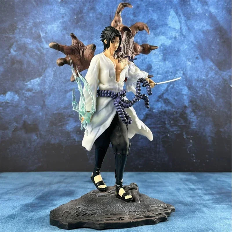 Naruto GK Tiemu 31cm Uchiha Sasuke Figure Mantra Seal Sharingan Fighting Scene Figurine Anime Model Ornaments