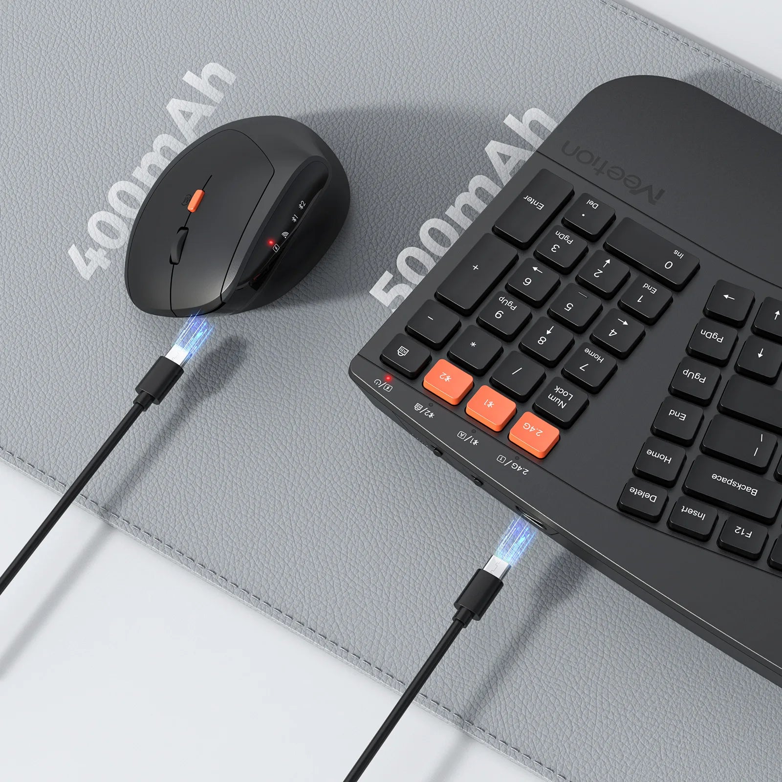 Ergonomische kabellose Tastatur-Maus-Kombination mit Handballenauflage, 2,4-G-Bluetooth-Dualmodus, leisem Klicken, Multimedia-Tasten für Büro/Zuhause