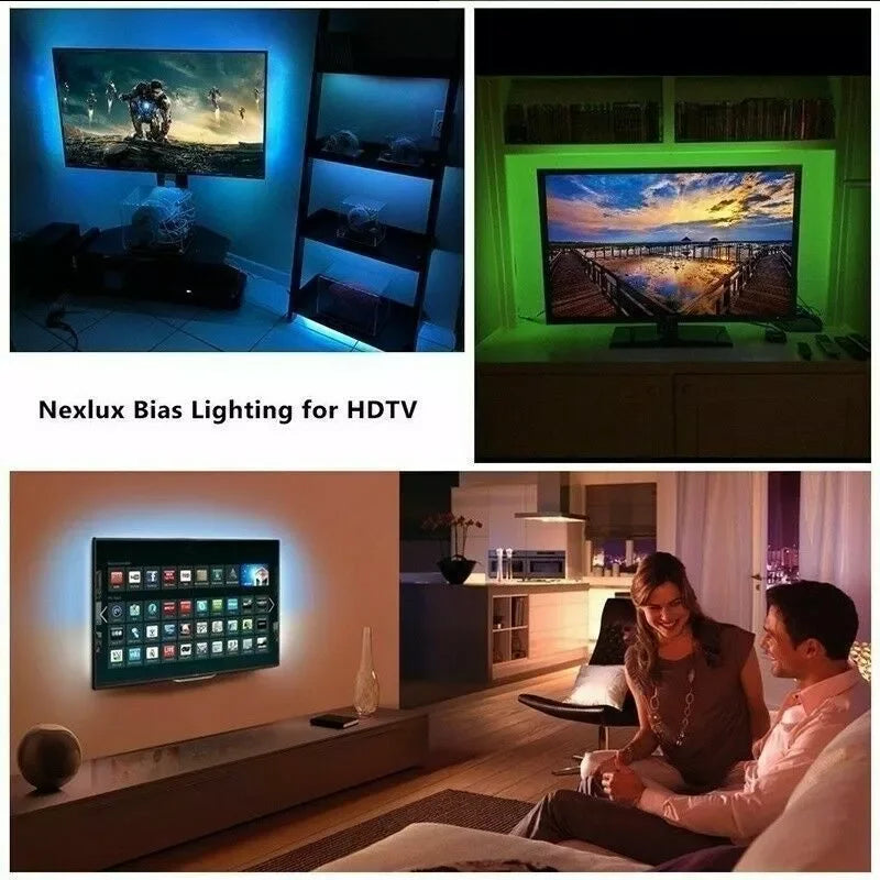 USB-LED-Leuchten für 55-75-Zoll-TV, LED-Hintergrundbeleuchtung, RGB-Lichtstreifen, Musiksynchronisation, Farbwechsel, Bluetooth-App-Steuerung für Spielzimmer