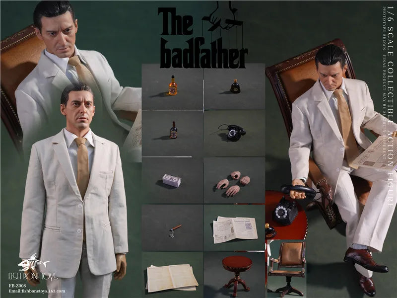 Fish Bonetoys FB-Z008 1/6 Godfather II Mike Male Action Figure Set Model 12'' Soldier Movable Doll Full Set for Collectible