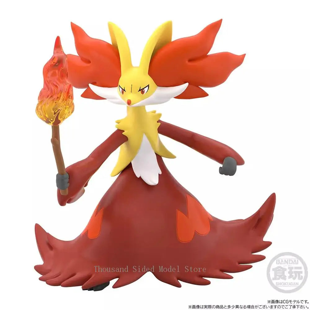 Original Bandai Pokemon Scale World Calem Delphox Chesnaught 1/20 Shokugan Anime Figure Model Collectible Toys 7.5CM