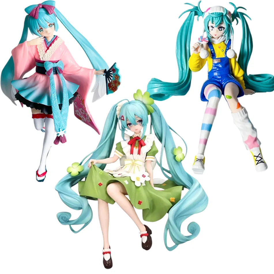 Hot Bandai Hatsuned Miku Anime Noodle Stopper Figure - Flower Fairy Winter Cherry PVC Model Collection Doll Toy Gifts In Stock