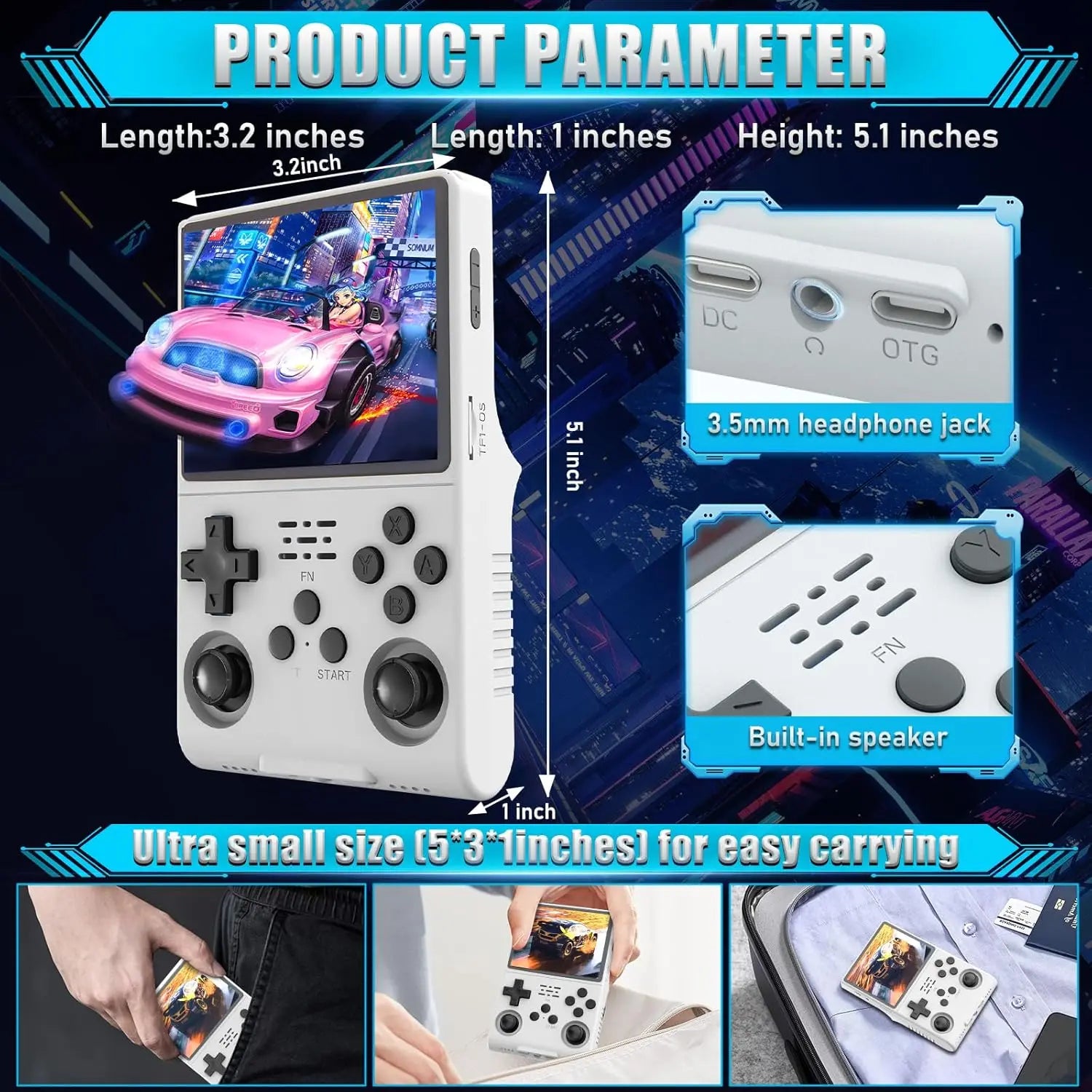 R40s Pro Handheld Retro Gaming Console 3.5-Inch IPS Screen Pocket Game Player 256GB Built-in 30000 Retro Games for Xmas gift