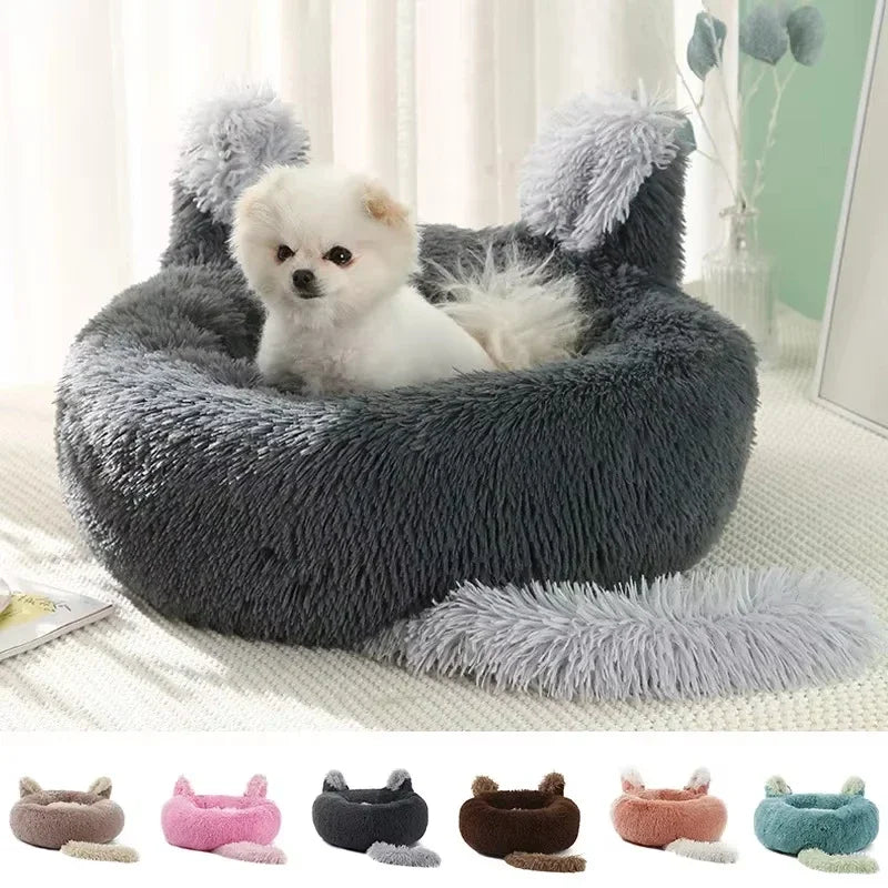 Cartoon Cat Bed Pet Nest Super Soft Warm Round Pet for Bed Semi Enclosed Dog and Cat House 2 in 1 Sleeping Bag Cat Princess Bed