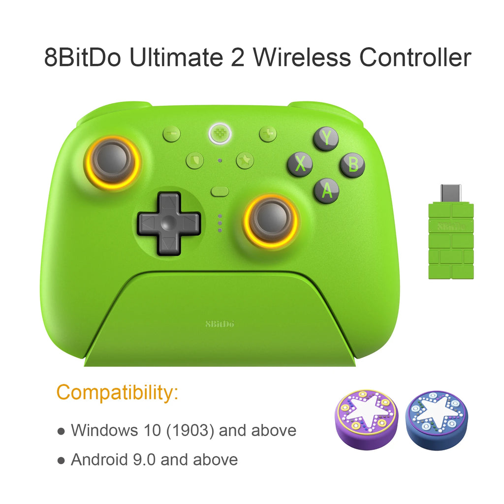 8BitDo Ultimate 2 Wireless Game Controller for Windows 10/11 2.4G Gamepad TMR Joystick with Charging Dock for Android PC Steam