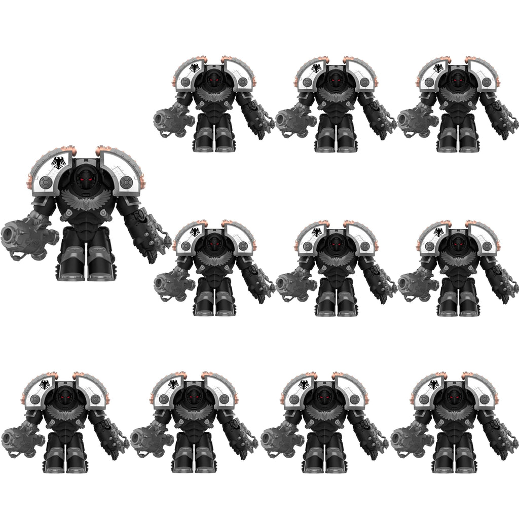 Warhammer 40k Chaos Space Marine Action Figure - Black Legion, Green Eye Lens, Spiked Armor, Combi-Bolter, Collectible Miniature