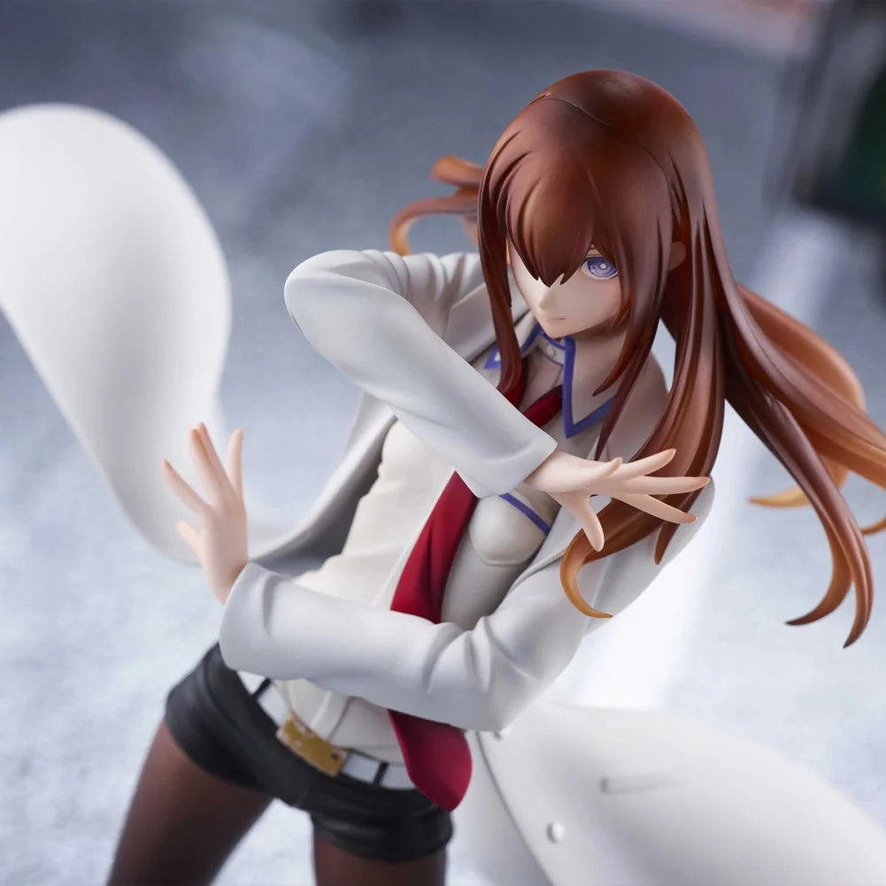 Steins; Gate Аниме Макисе Курису Фигура Курису в изправена поза Екшън фигурка Бели дрехи Модел Настолен настолен модел Сираци Колекция Подаръци