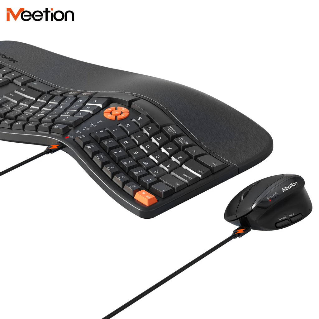 Hochwertige ergonomische Dual-Mode-Tastatur-Maus-Kombination | 2,4G+Bluetooth wiederaufladbar | Handballenauflage und Multimediatasten | 3 Farben