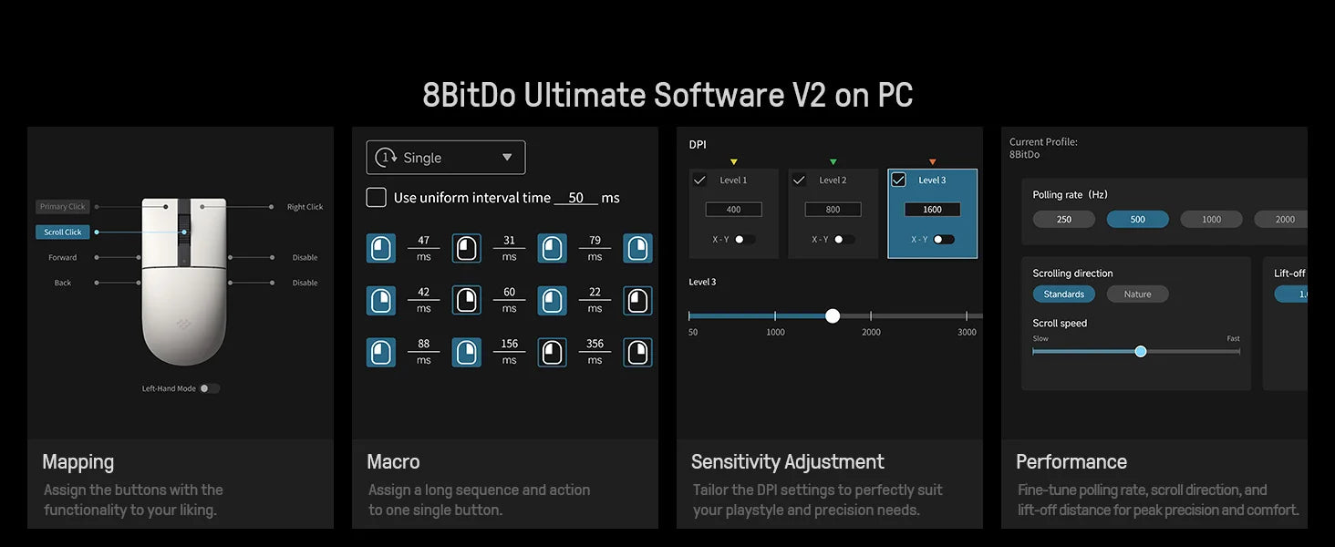 8BitDo Retro R8 Maus mit PAW 3395 Optischem Sensor DPI 26K, Kabellose 4K Polling Maus mit Ladestation, Programmierbare Tasten