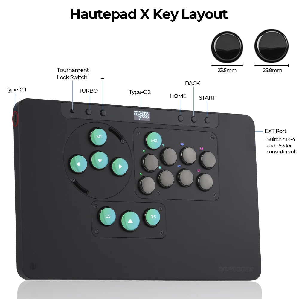 Haute42 Arcade Leverless Controller HautePad X Stickless Fightstick For PC/PS4/PS5 Hitbox Controller Ambient RGB PL/ MX Module