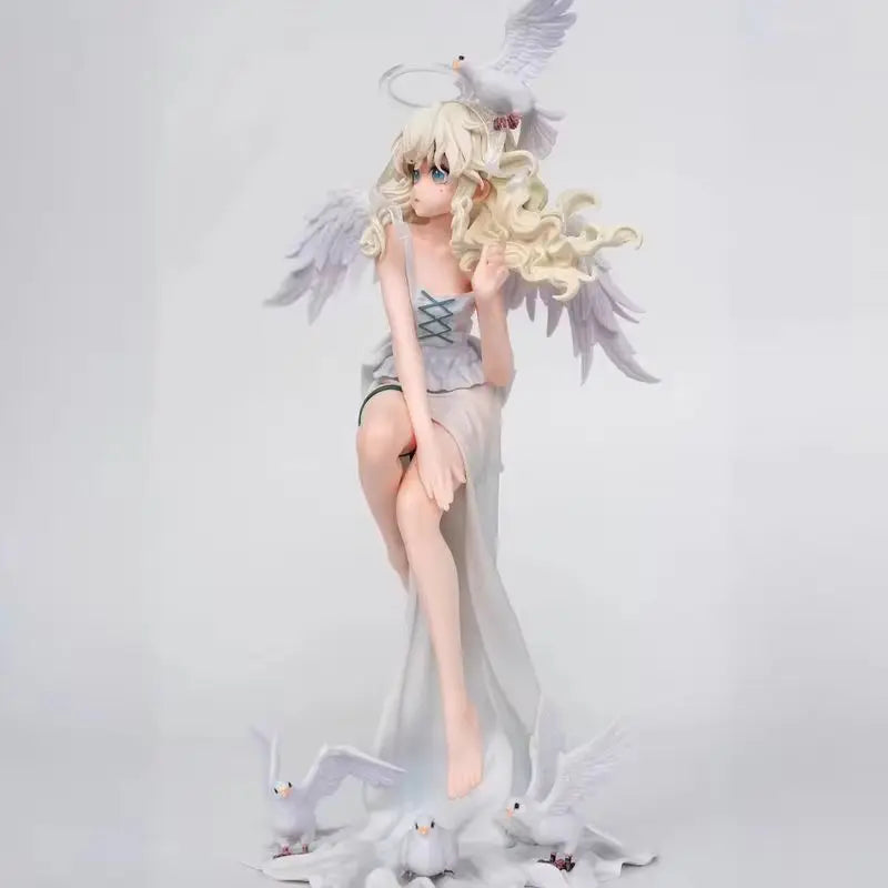 New 27cm Chinese Original Anime Angel Girl Figure With White Wings & Doves Collectible Model Toy Halloween Christmas Gift