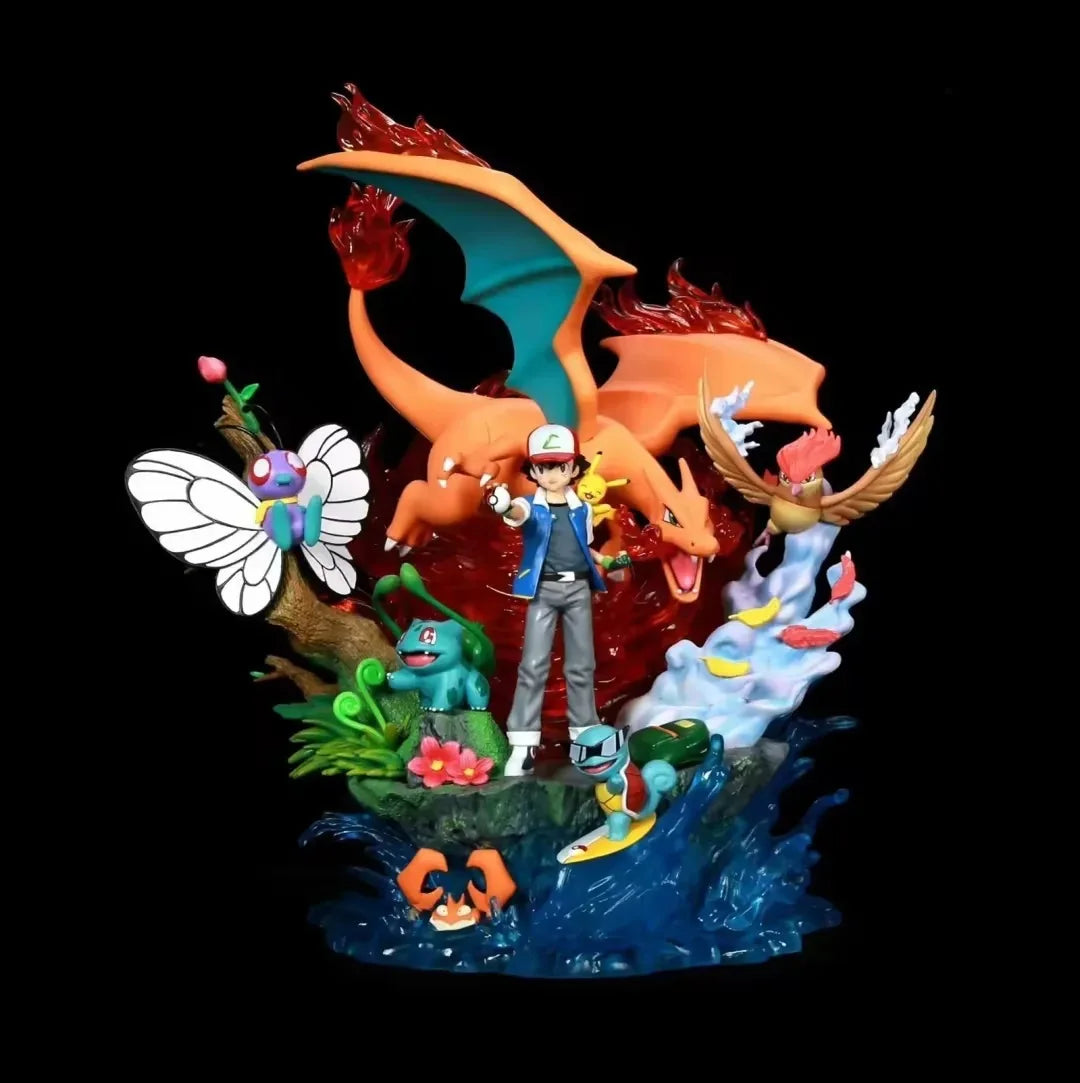 41cm Pokemon Evolution Figure Anime Figures With Led Light Statue Ash Ketchum Figures 38cm Egg Rocket Team Collection Model Toys