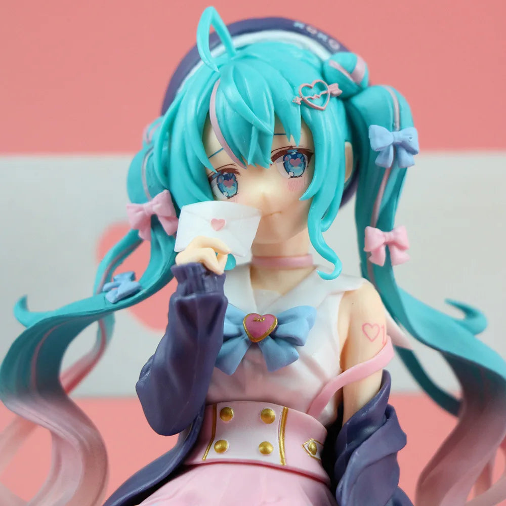 New Hatsune Miku Anime figure Pink sakura sitting position PVC Action figure model toy decoration collect gifts