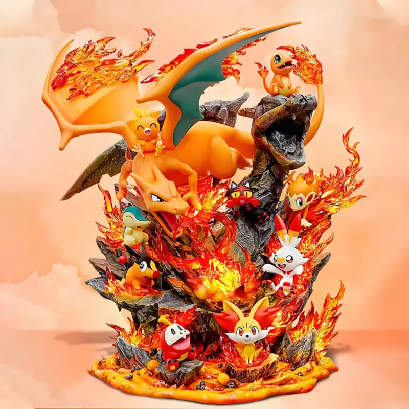 Anime Pokemon Charizard Family Figure Bucket Ocean Blastoise Valley Collectible Action Figurine Statue Dolls Model Ornament Gift