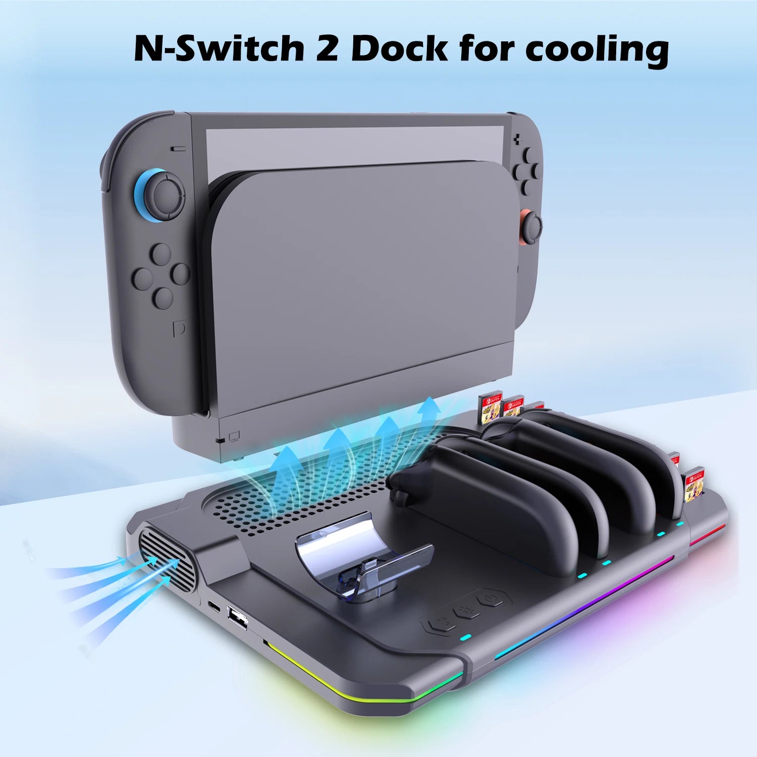 Multi-functional Cooling & Charging Stand SW2139 for Switch 2 with Cooling Fan,10 Game Card Slots & Offering 9 Adj Light Effects