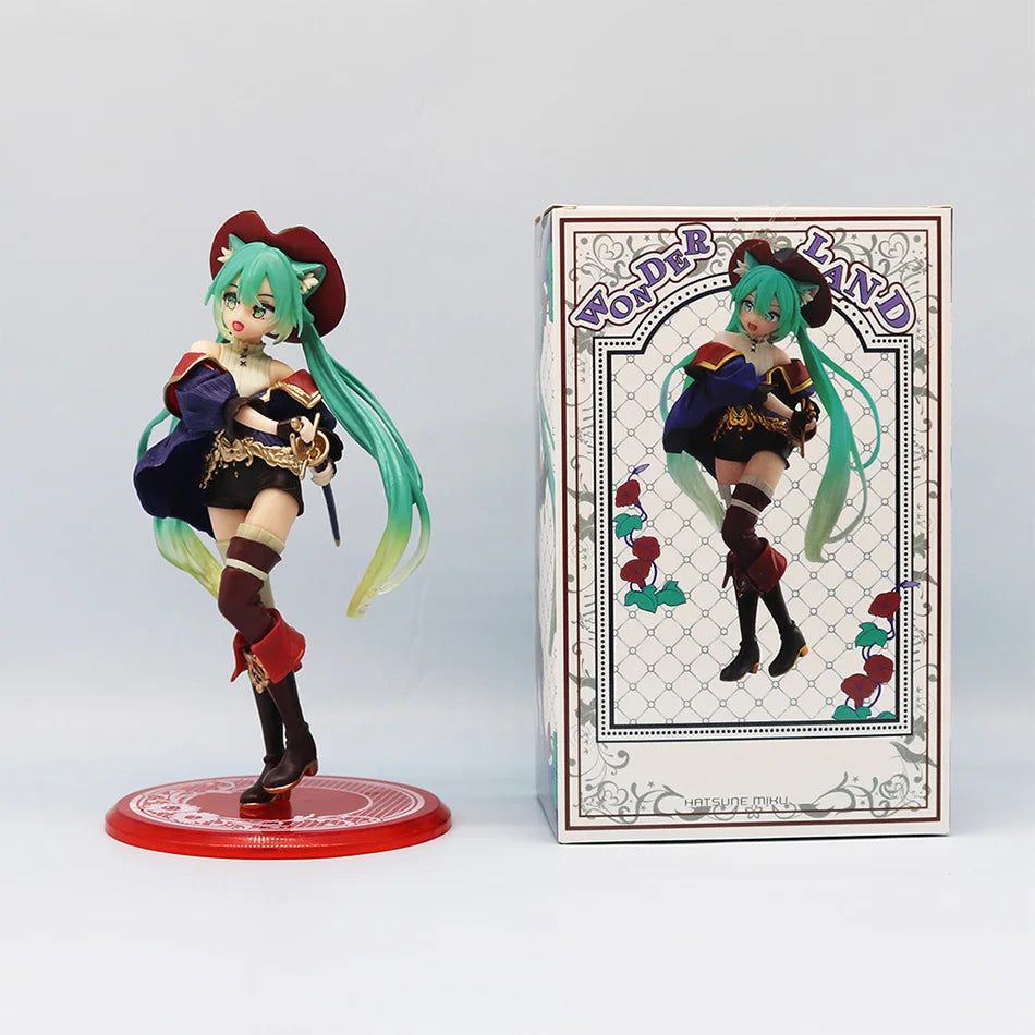 Hatsune Miku Desktop Cute Action Figure Tale Wonderland Miku Puss in Boots Anime Figurine Kawaii Girl Model Toy Adorable Decor