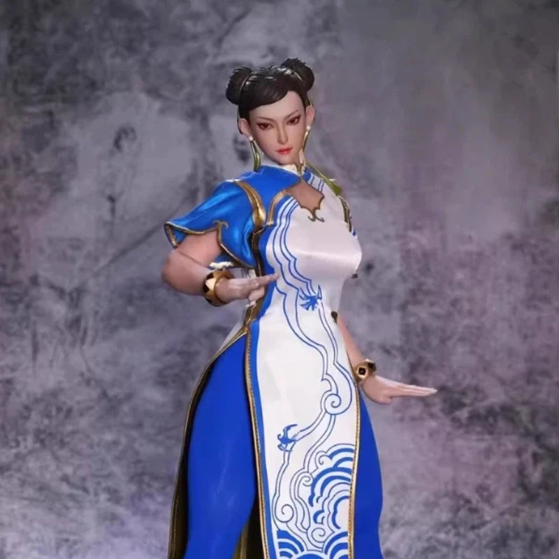 Chunli Action Figure Play Toy P026 1/6 Scale 12  Movable Eyes Blue Cheongsam Female Soldier Collectible Figurine Full Set Gift