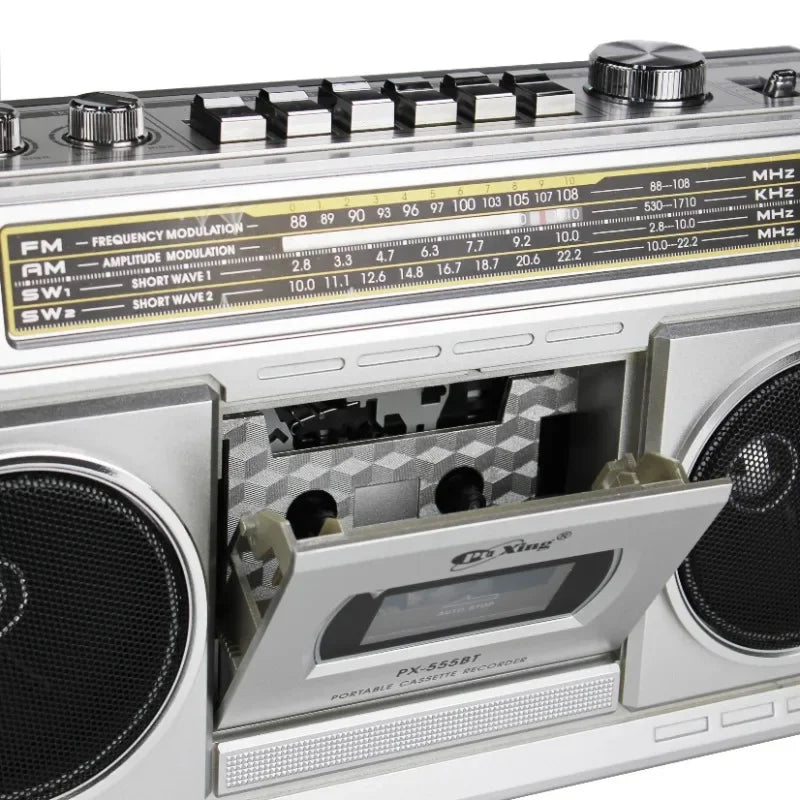 Puxing New Retro Cassette Tape Recorder Stereo Wireless Bluetooth Speakers Nostalgic Portable FM Radio USB TF Card Music Player
