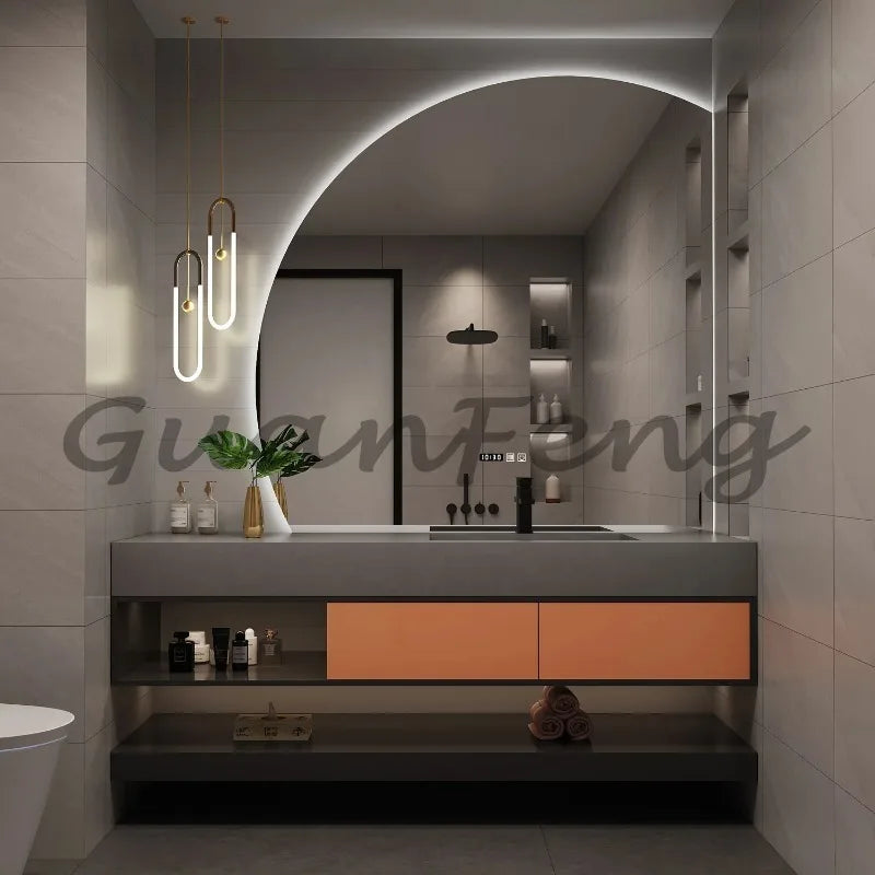 New Design Wall Mounting Modern Black Color And Walnut Color Bathroom Vanity Cabinet