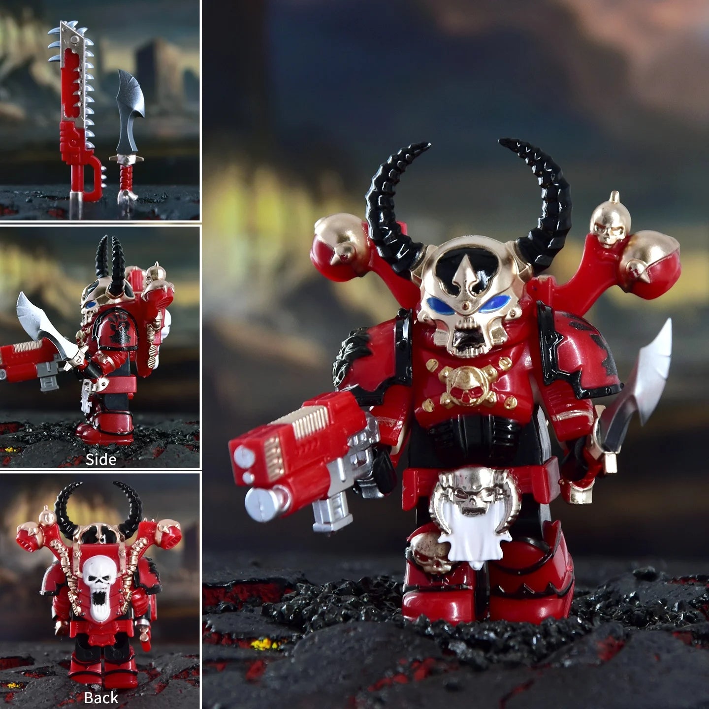 Warhammer 40k Chaos Space Marine Action Figure - Black Legion, Green Eye Lens, Spiked Armor, Combi-Bolter, Collectible Miniature